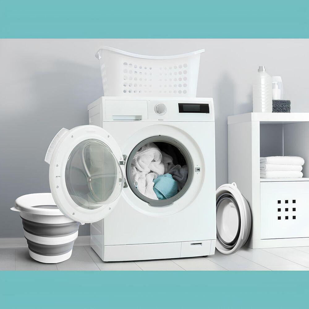 Balde Dobrável 12l Branco E Cinza - Praticidade E Estilo Para Sua Casa! Ideal Para Organizar, Limpar E Levar Para Todos Os Lados Com Facilidade! - 2
