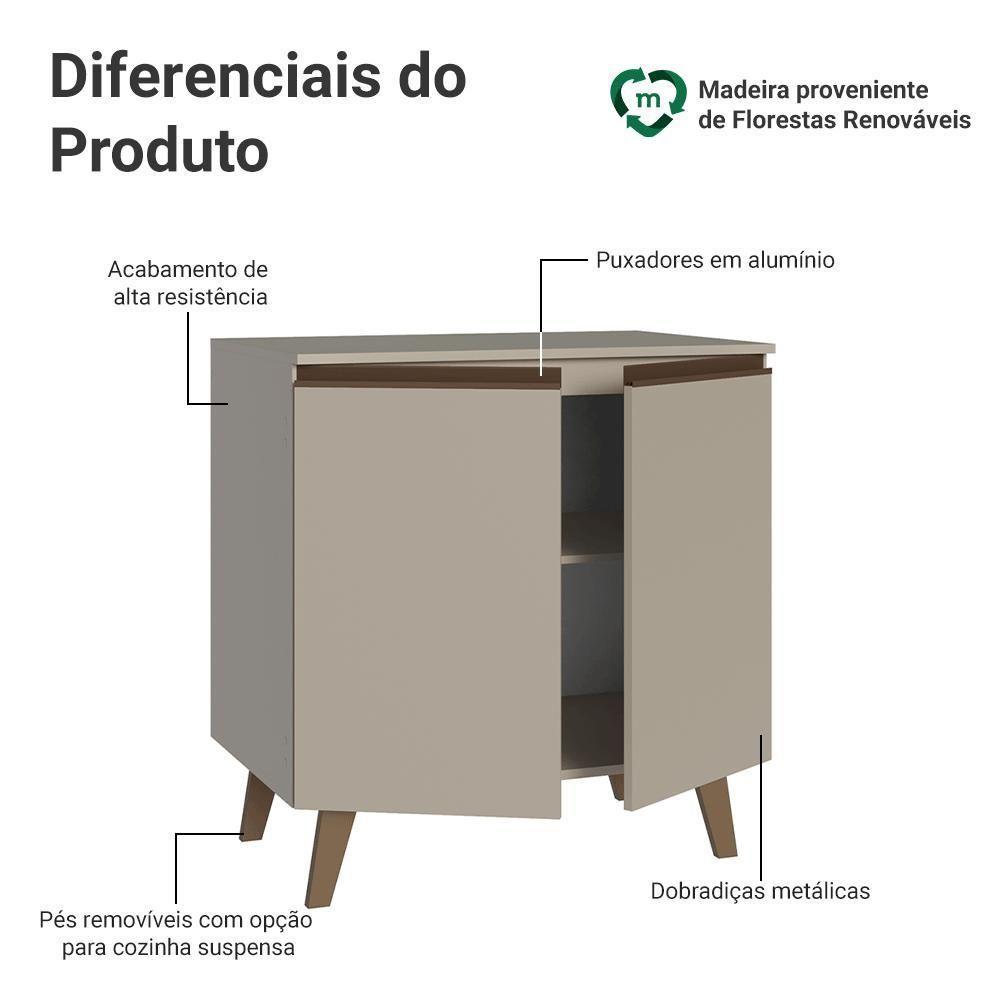 Balcão De Cozinha 80 Cm 2 Portas Com Pés Nice Madesa Crema - 3