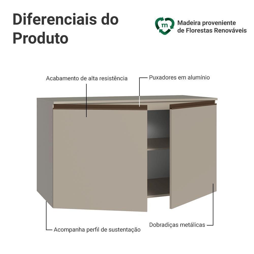 Balcão De Cozinha 120 Cm 2 Portas Suspenso Nice Madesa Crema - 3