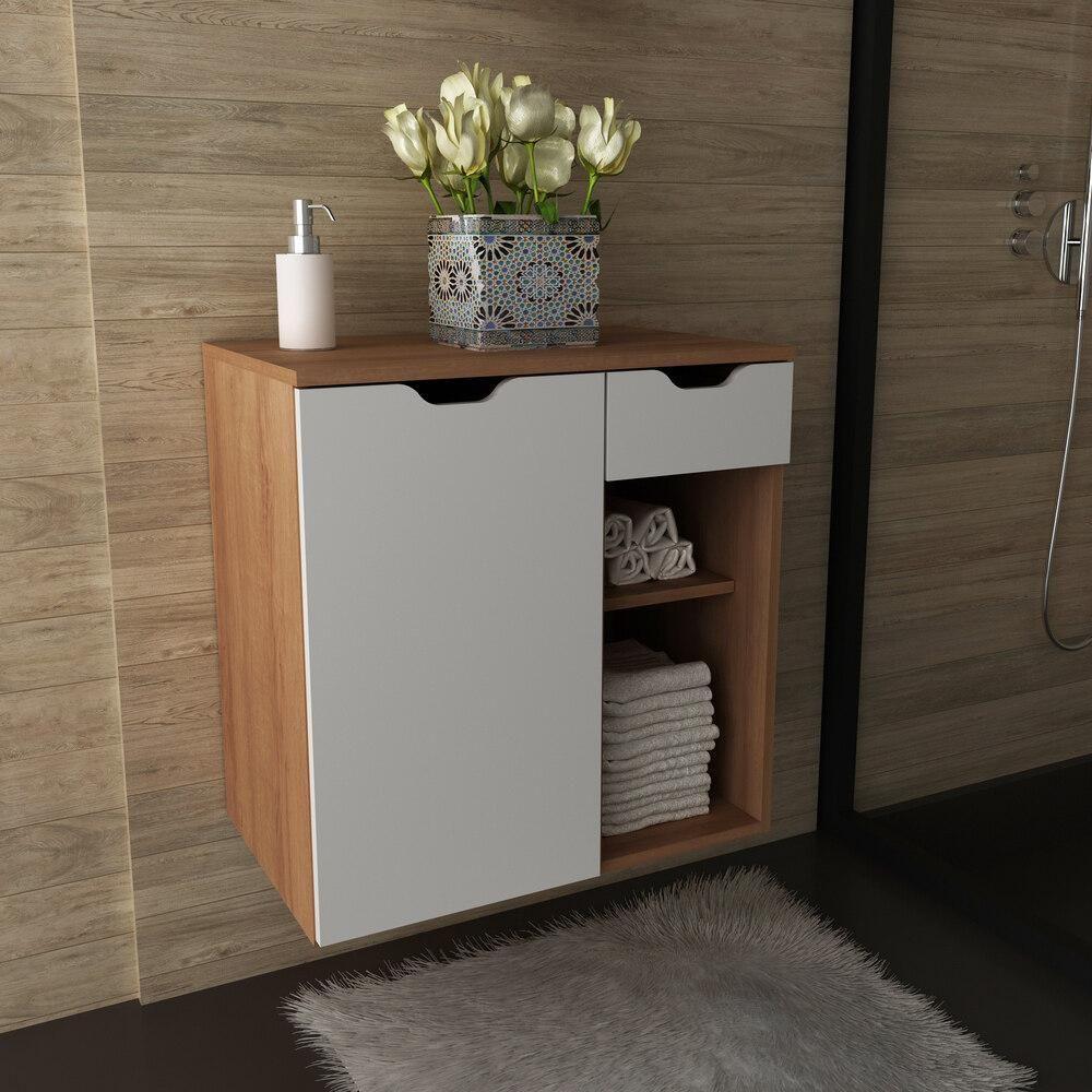 Gabinete Banheiro 1 Porta 1 Gaveta 60Cm Multimóveis Vcr10085 Amêndoa/Branco Amêndoa/Branco - 2