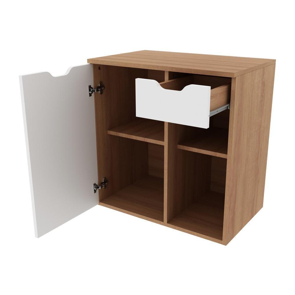 Gabinete Banheiro 1 Porta 1 Gaveta 60Cm Multimóveis Vcr10085 Amêndoa/Branco Amêndoa/Branco - 3