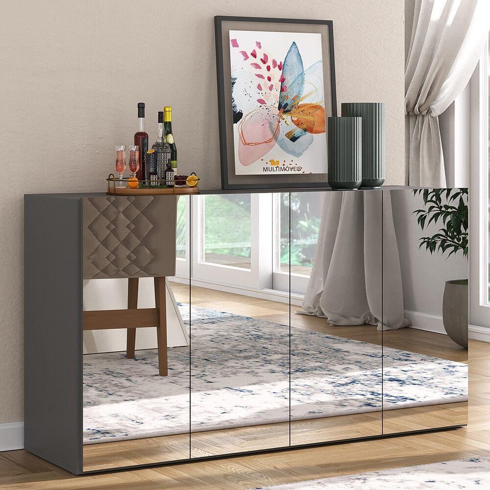 Aparador Buffet 4 Portas Com Espelho Vegas Multimóveis V3558 Grafite Grafite - 6