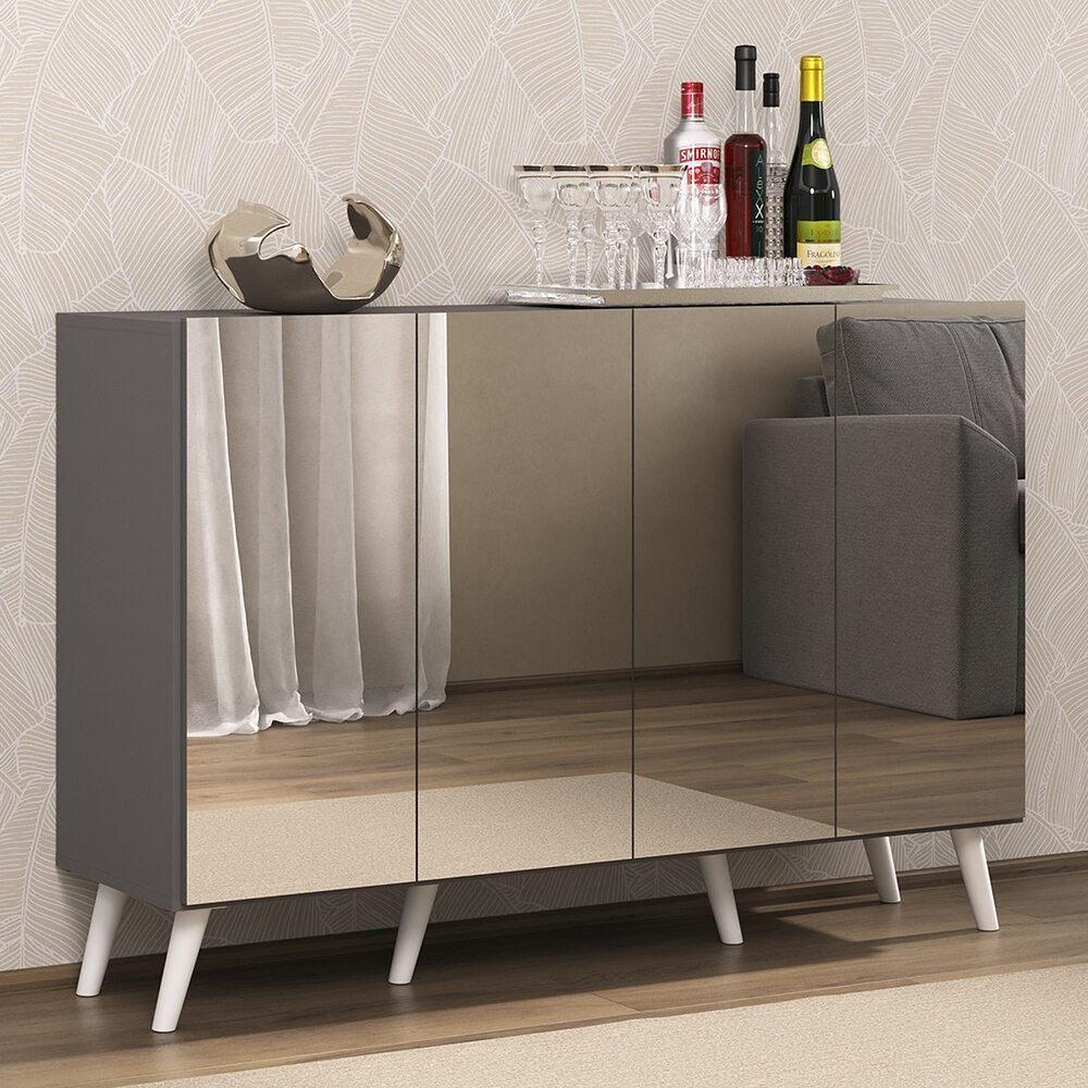 Aparador Buffet 4 Portas Com Espelho Retrô Vegas Multimóveis V3559 Grafite/branco Grafite/branco - 6