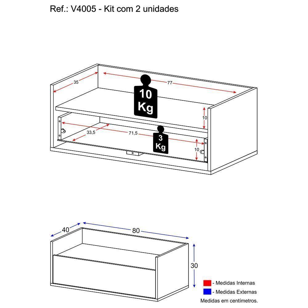 Kit Com 2 Mesas De Cabeceira 80Cm Suspensa Multimóveis V4005 Branca Branco - 5