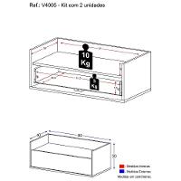 Kit Com 2 Mesas De Cabeceira 80Cm Suspensa Multimóveis V4005 Branca Branco - 5