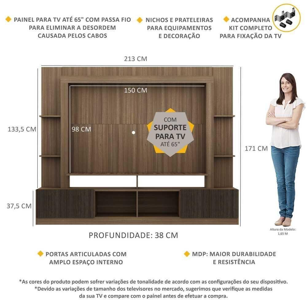 Estante Com Suporte Tv 65" E 2 Portas Oslo Multimóveis V3386 Madeirada/Tenerife Madeirado/Tenerife - 6