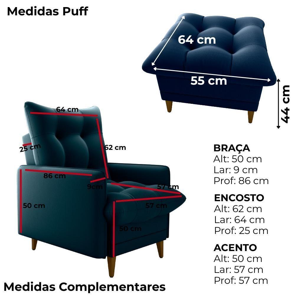 Poltrona De Amamentaçao E Puff Montreal Veludo Light Milani Store Azul - 4