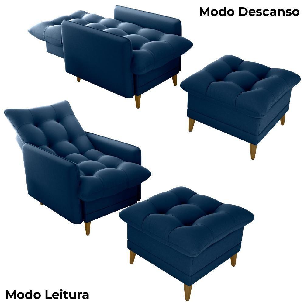 Poltrona De Amamentaçao E Puff Montreal Veludo Light Milani Store Azul - 5