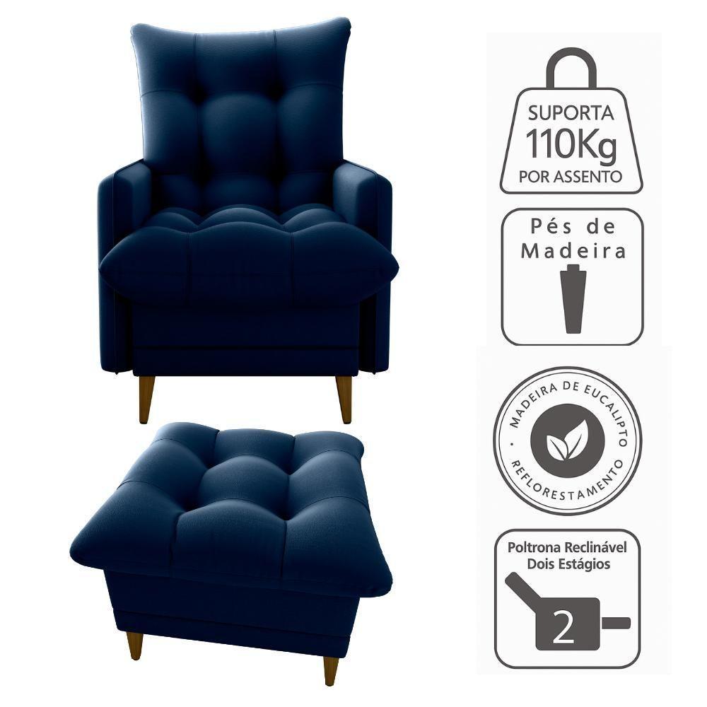 Poltrona De Amamentaçao E Puff Montreal Veludo Light Milani Store Azul - 6