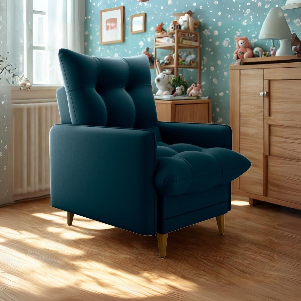 Poltrona De Amamentaçao E Puff Montreal Veludo Light Milani Store Azul - 8