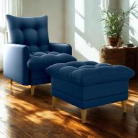 Poltrona De Amamentaçao E Puff Montreal Veludo Light Milani Store Azul - 2