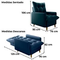 Poltrona De Amamentaçao E Puff Montreal Veludo Light Milani Store Azul - 3