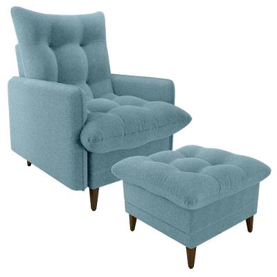 Poltrona De Amamentaçao E Puff Montreal Boucle F495 Milani Store Azul