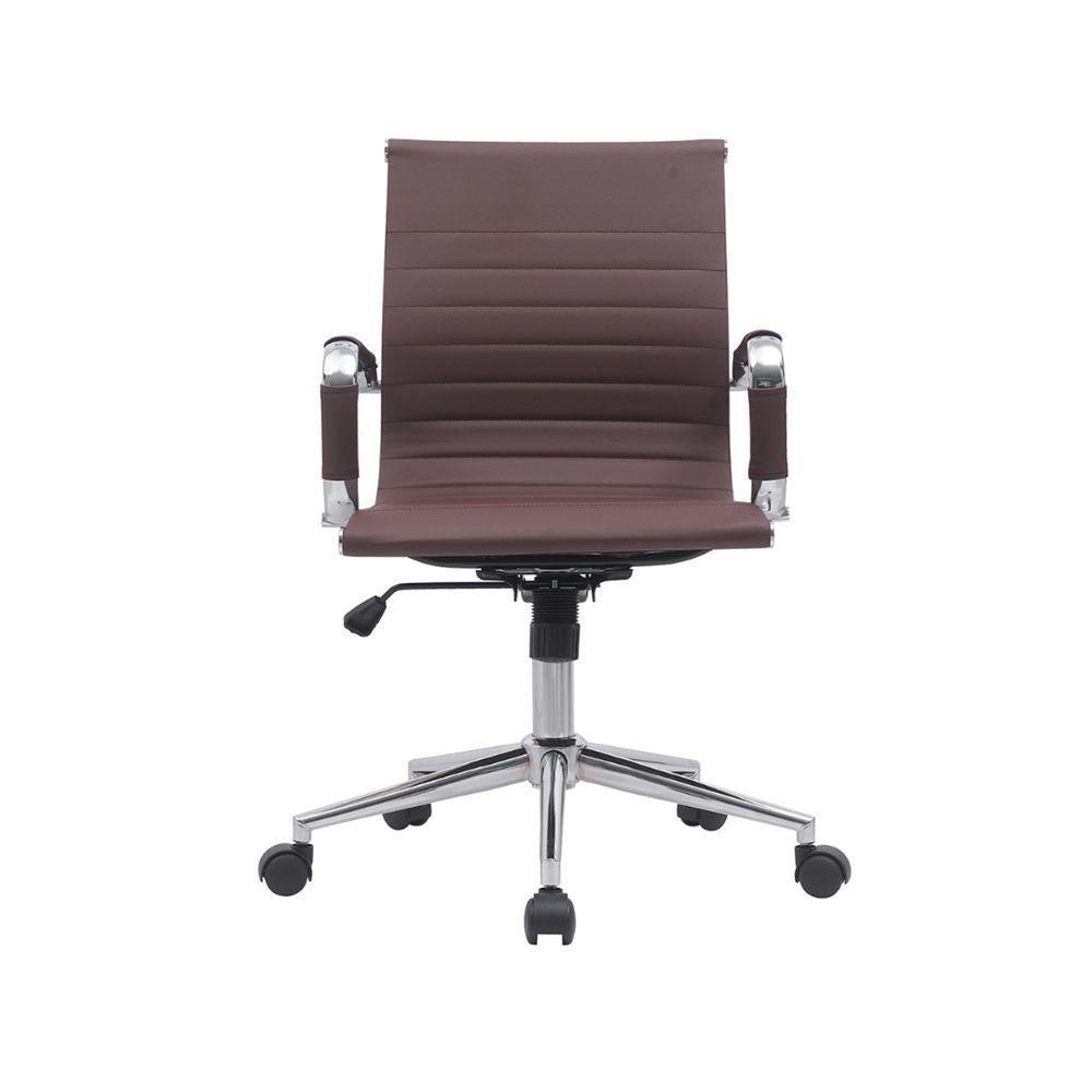 Cadeira Executiva Estofada Em Couro Marrom Com Braços Cromados - Sofisticação E Conforto Profissional - 3