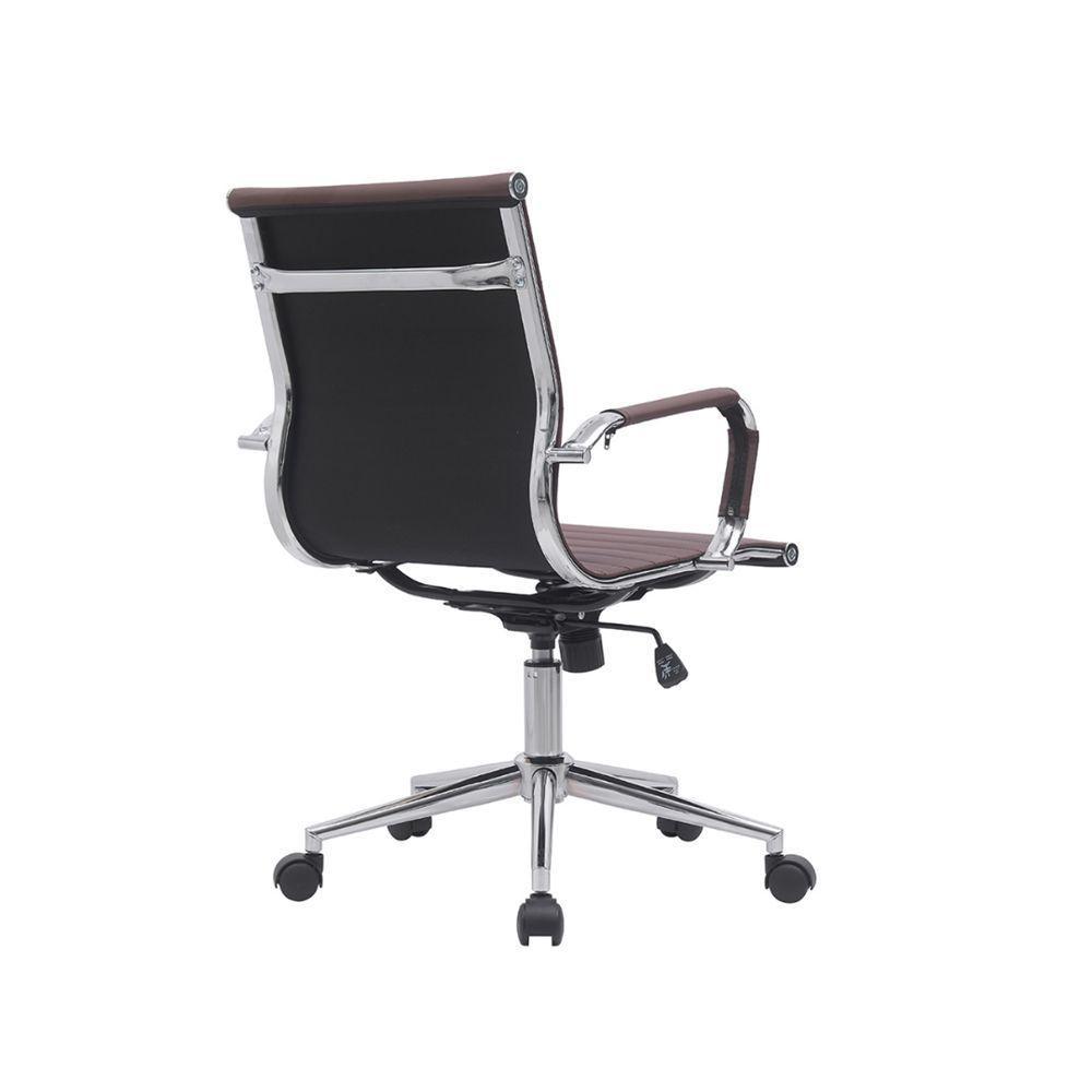 Cadeira Executiva Estofada Em Couro Marrom Com Braços Cromados - Sofisticação E Conforto Profissional - 4