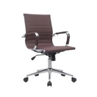 Cadeira Executiva Estofada Em Couro Marrom Com Braços Cromados - Sofisticação E Conforto Profissional - 2