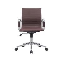 Cadeira Executiva Estofada Em Couro Marrom Com Braços Cromados - Sofisticação E Conforto Profissional - 3