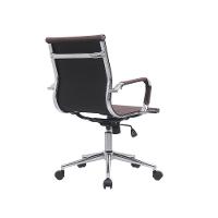 Cadeira Executiva Estofada Em Couro Marrom Com Braços Cromados - Sofisticação E Conforto Profissional - 4