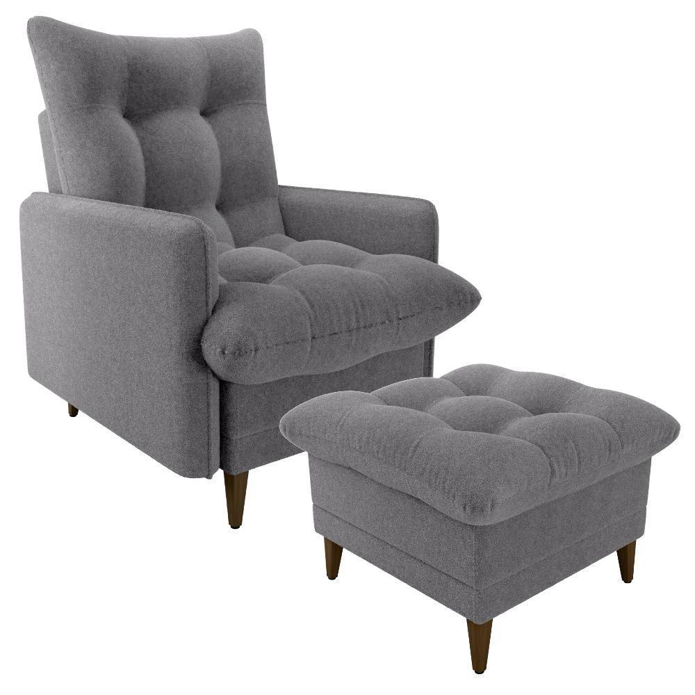 Poltrona De Amamentaçao E Puff Montreal Boucle F497 Milani Store Cinza - 1