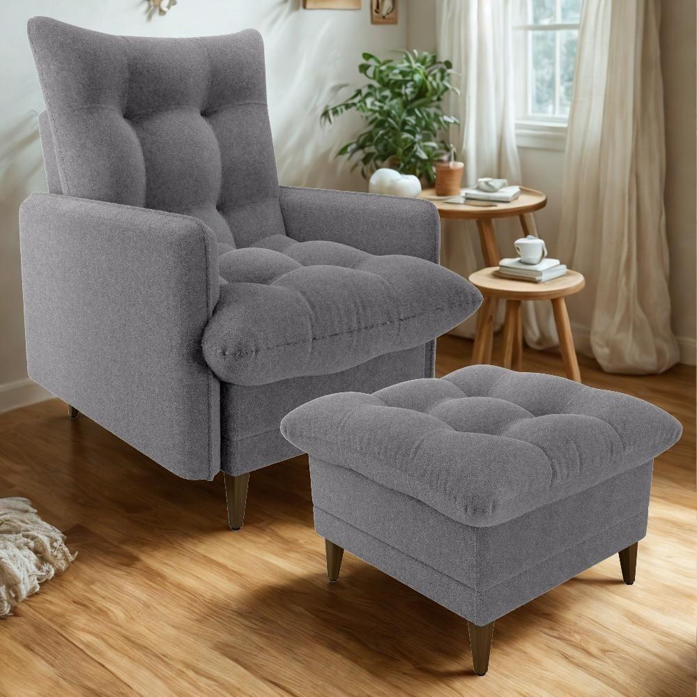 Poltrona De Amamentaçao E Puff Montreal Boucle F497 Milani Store Cinza - 2