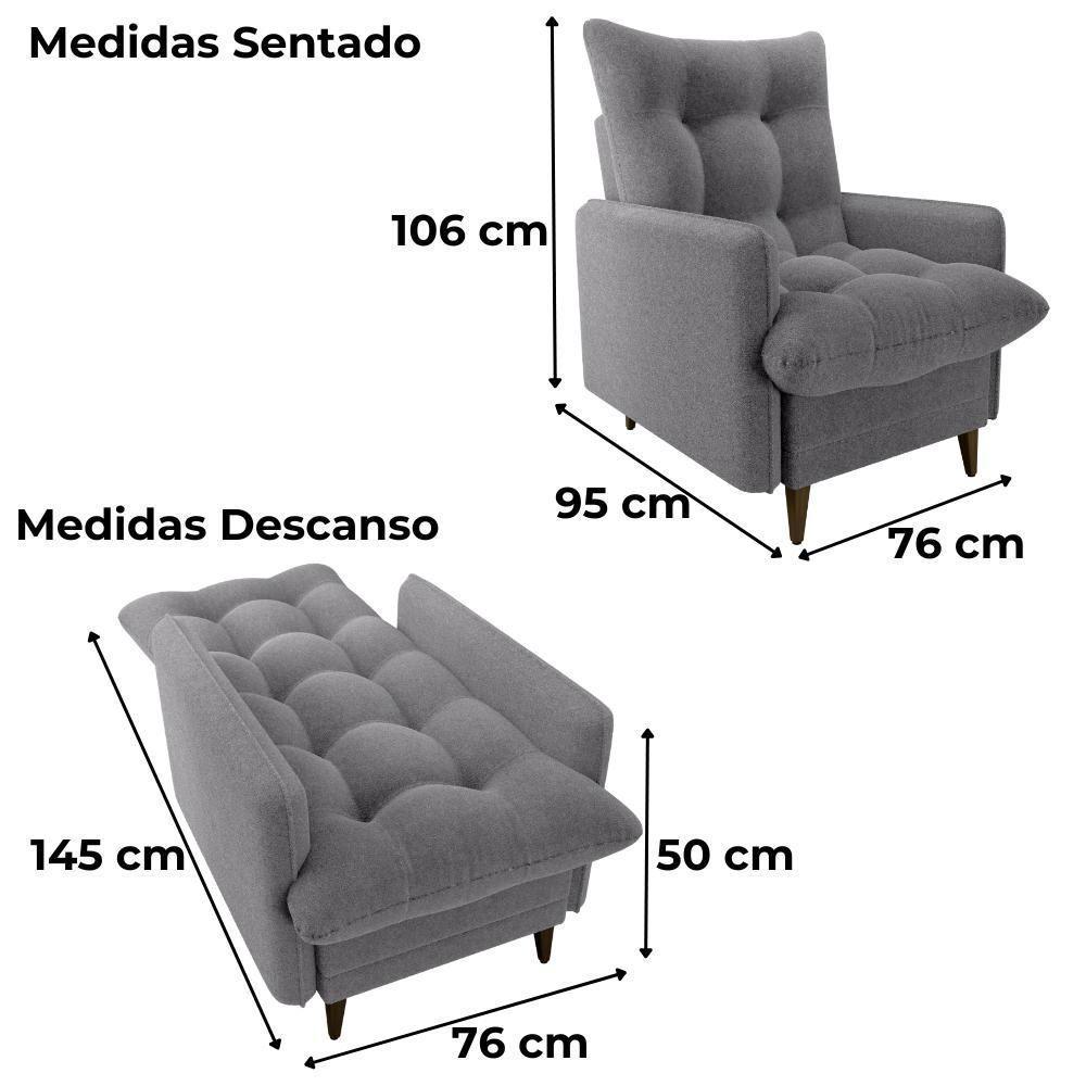 Poltrona De Amamentaçao E Puff Montreal Boucle F497 Milani Store Cinza - 3