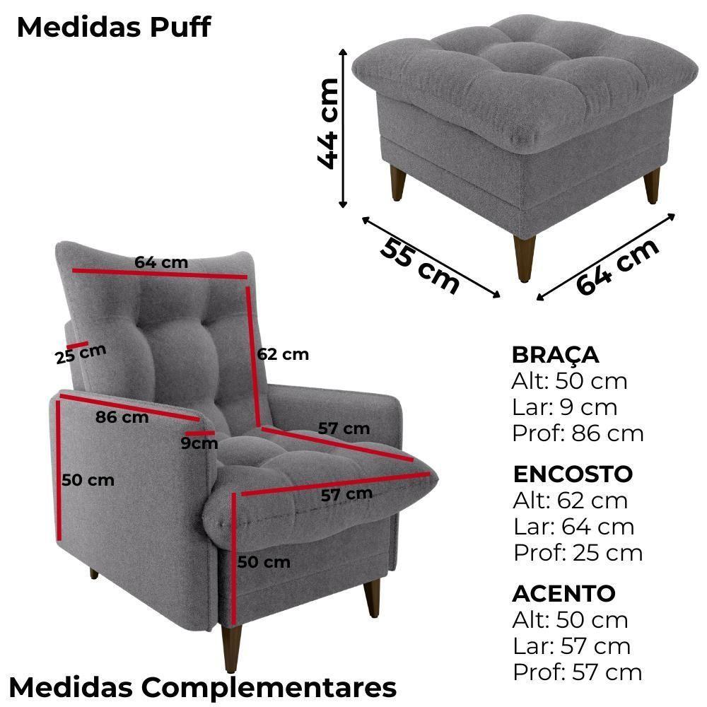 Poltrona De Amamentaçao E Puff Montreal Boucle F497 Milani Store Cinza - 4