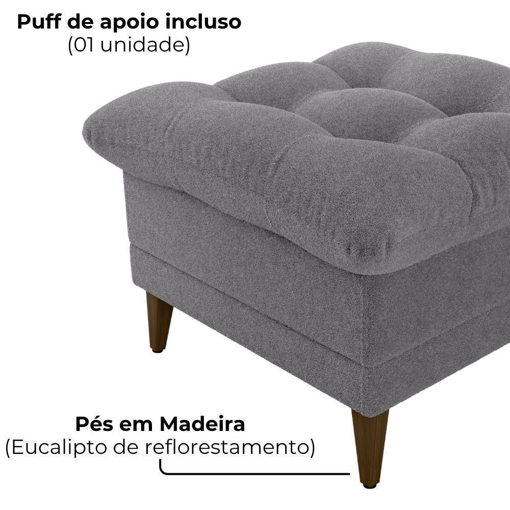 Poltrona De Amamentaçao E Puff Montreal Boucle F497 Milani Store Cinza - 7