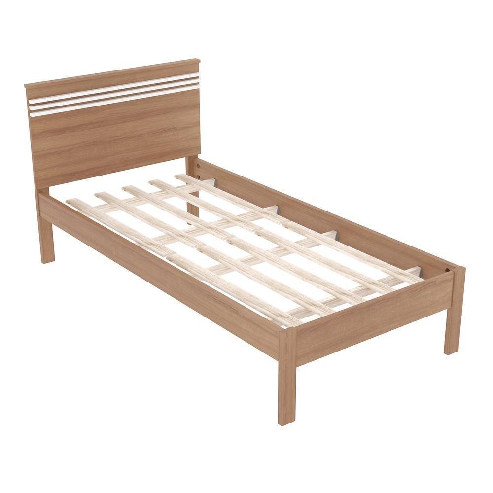 Cama De Solteiro Para Colchão 88 X 188Cm Multimóveis Vcr35014 Amêndoa/Branco Amêndoa/Branco - 4
