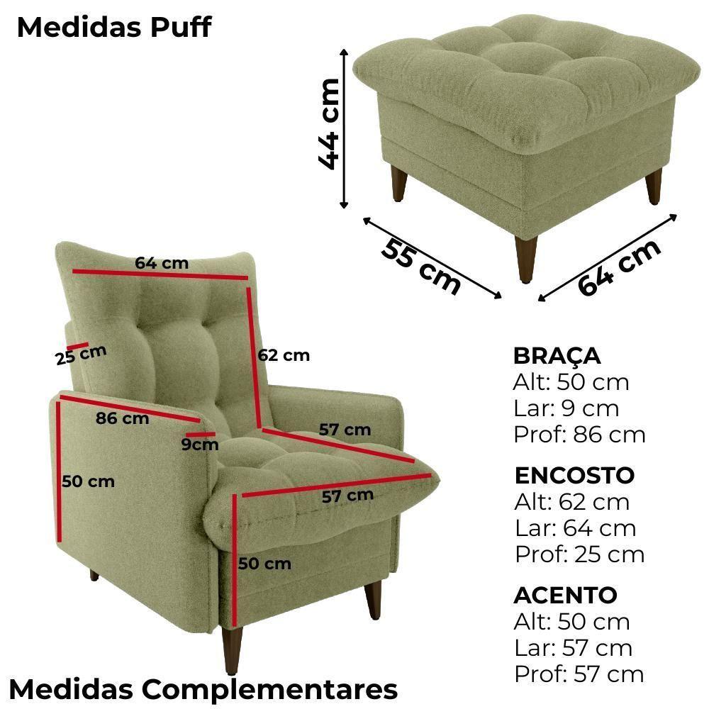 Poltrona De Amamentaçao E Puff Montreal Boucle F494 Milani Store Oliva - 4