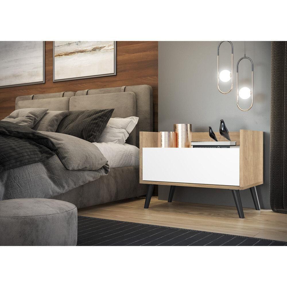 Mesa De Cabeceira 80Cm Retrô Multimóveis V4000 Rustic/Branca/Preta Rustic/Branco/Preto - 7