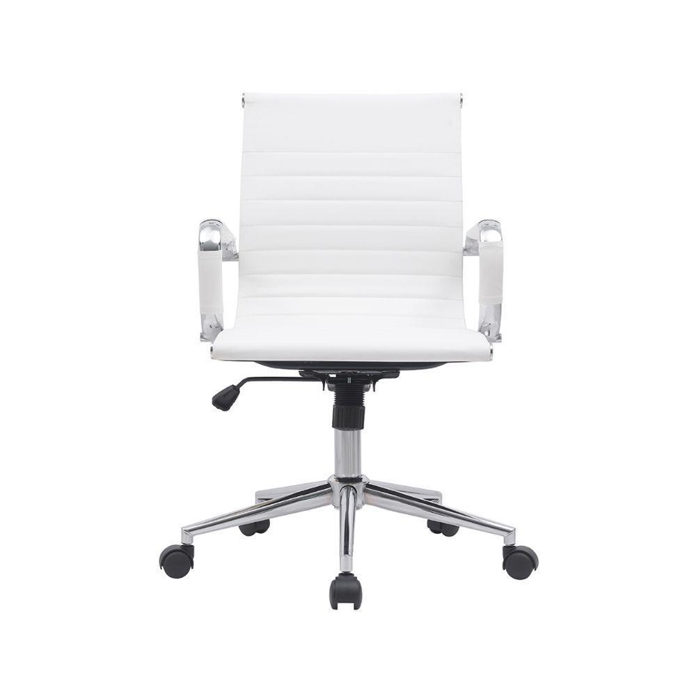 Cadeira De Escritório Elegante Em Couro Branco Com Braços Cromados Para Ambientes Modernos - 3