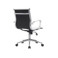 Cadeira De Escritório Elegante Em Couro Branco Com Braços Cromados Para Ambientes Modernos - 4