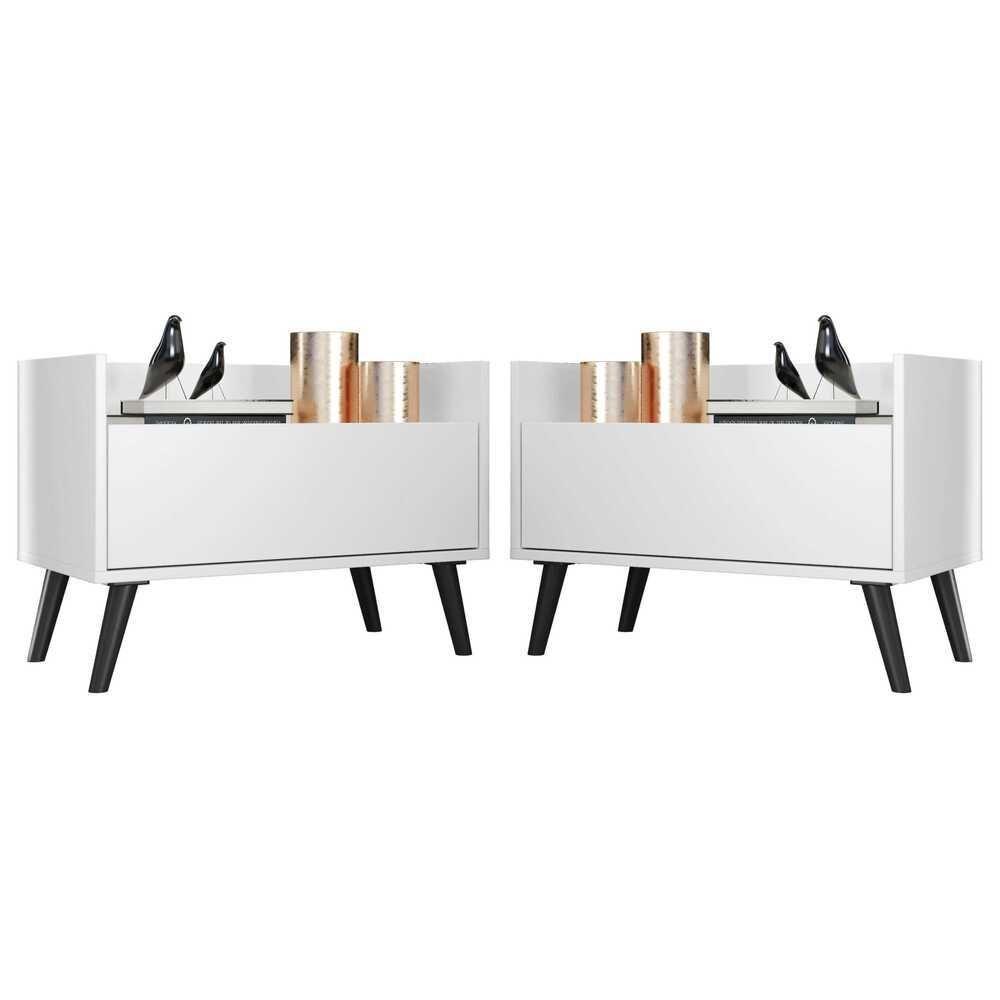 Kit Com 2 Mesas De Cabeceira 80Cm Retrô Multimóveis V4002 Branca/Preta Branco/Preto - 1