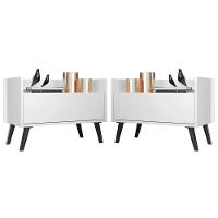 Kit Com 2 Mesas De Cabeceira 80Cm Retrô Multimóveis V4002 Branca/Preta Branco/Preto - 1