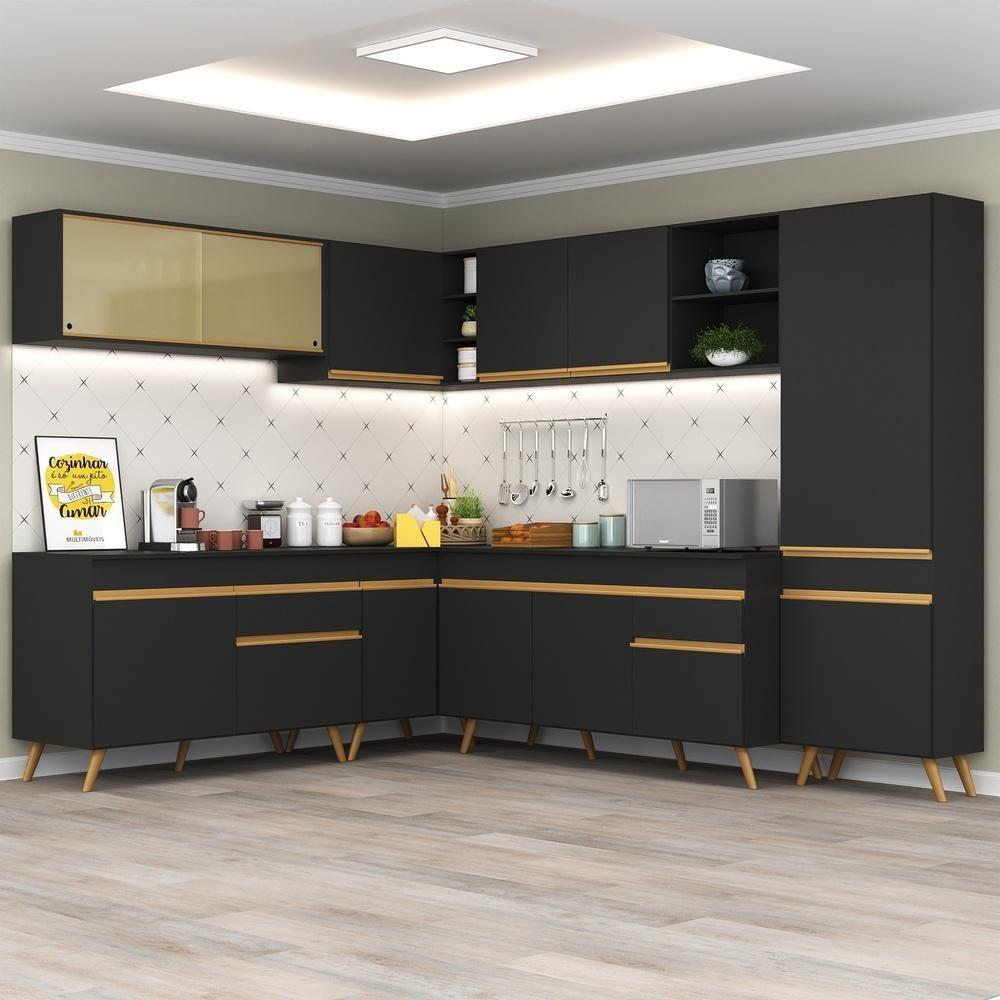 Cozinha Completa De Canto Veneza Gb Mp2065 Com Armário E Balcão Preta - 3