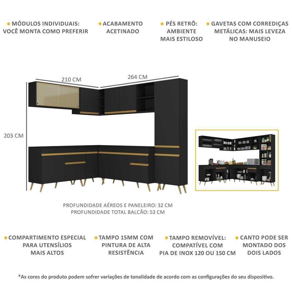 Cozinha Completa De Canto Veneza Gb Mp2065 Com Armário E Balcão Preta - 4