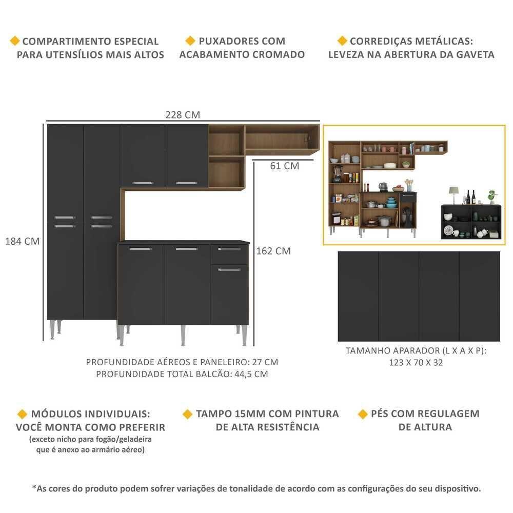 Cozinha Completa com Aparador Multimóveis Madeirada/preta - 2