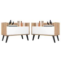 Kit Com 2 Mesas De Cabeceira 80Cm Retrô Multimóveis V4002 Rustic/Branca/Preta Rustic/Branco/Preto - 1