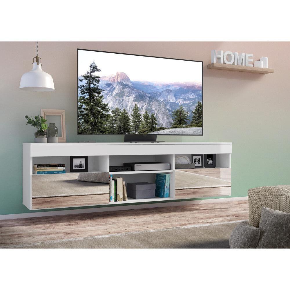 Rack Tv 65" Suspenso Com Espelho 2 Portas Paris Multimóveis V3331 Branco Branco - 2