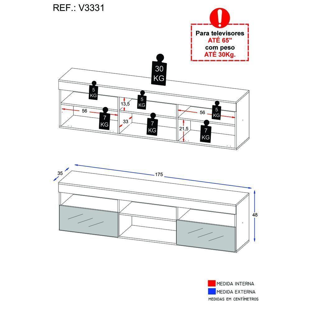 Rack Tv 65" Suspenso Com Espelho 2 Portas Paris Multimóveis V3331 Branco Branco - 5