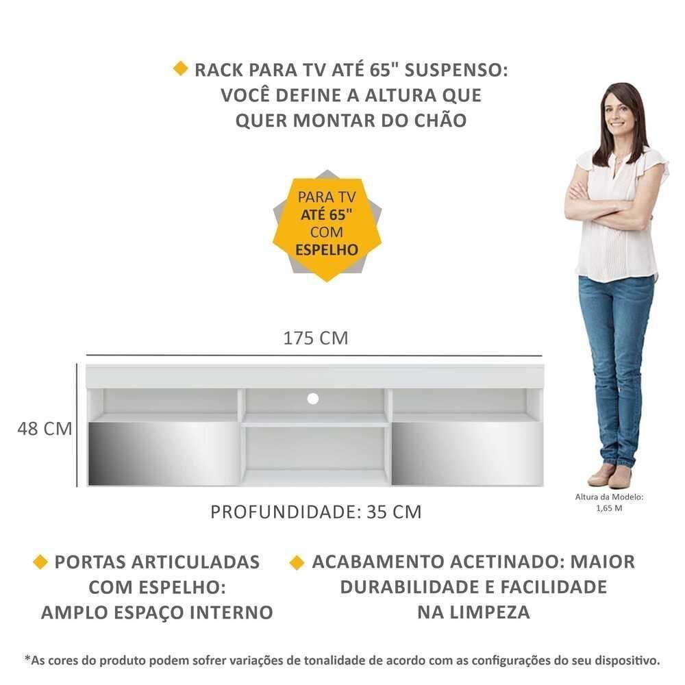 Rack Tv 65" Suspenso Com Espelho 2 Portas Paris Multimóveis V3331 Branco Branco - 6