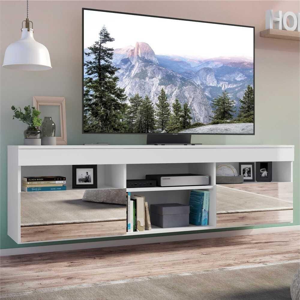 Rack Tv 65" Suspenso Com Espelho 2 Portas Paris Multimóveis V3331 Branco Branco - 7