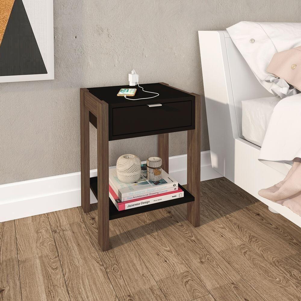 Mesa De Cabeceira Multimóveis Vcr35003 Preta/Nogal Preto/Nogal - 4