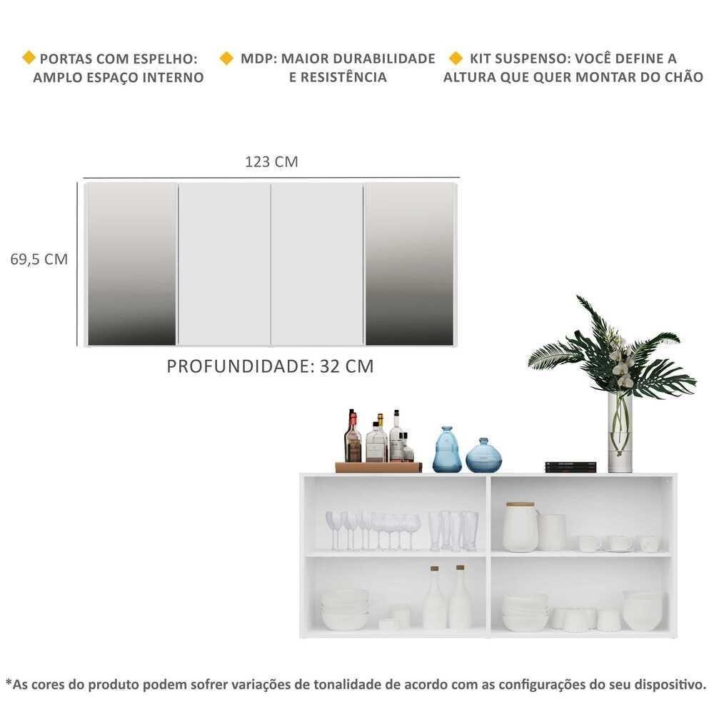 Aparador Buffet 4 Portas Com Espelho Suspenso Vegas Multimóveis V3595 Branco Branco - 6