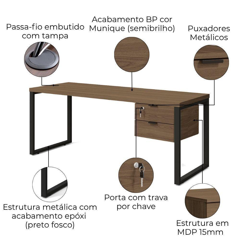 Mesa Escritorio Com Gaveteiro 190 Cm Industrial Frame Kappesberg Munique - 3