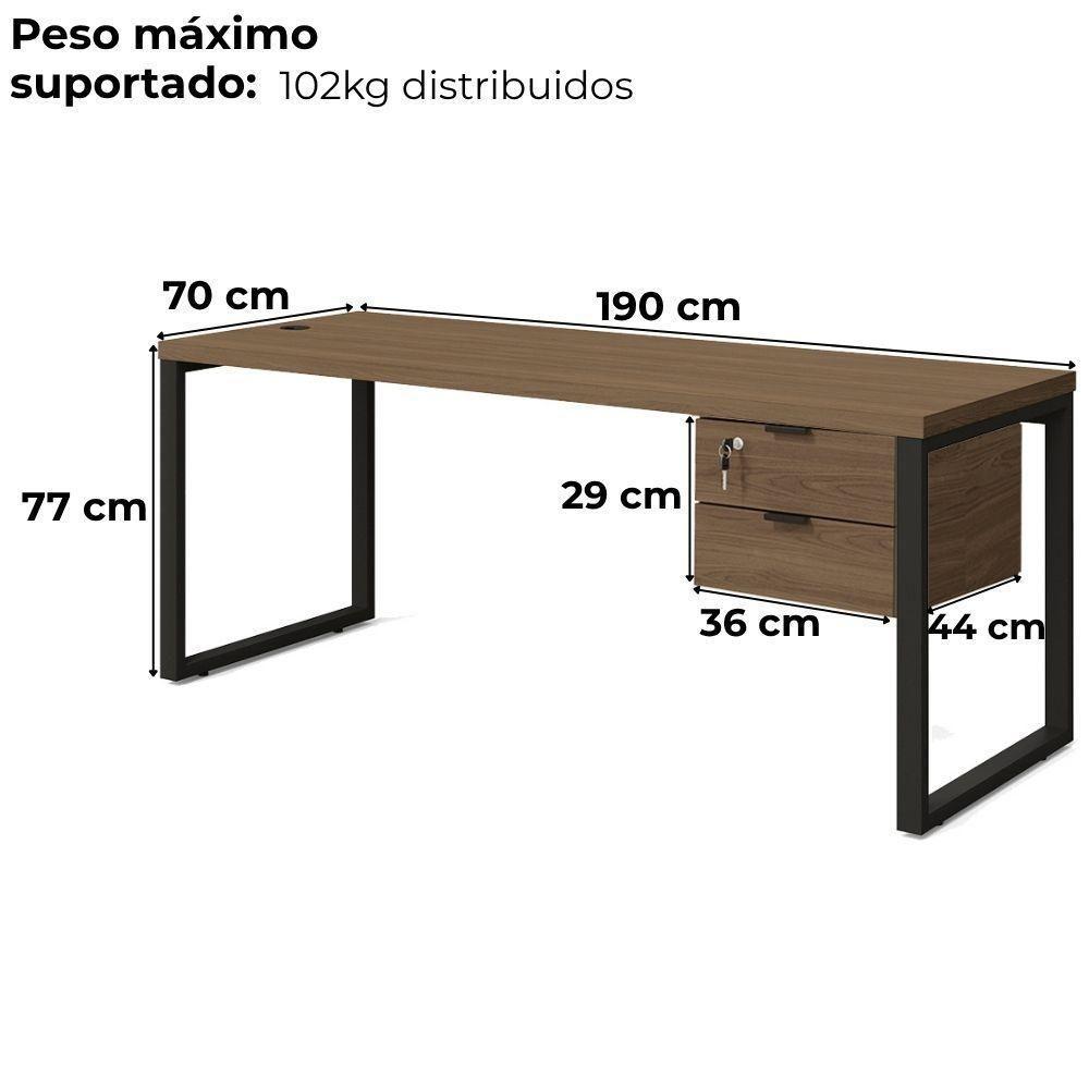 Mesa Escritorio Com Gaveteiro 190 Cm Industrial Frame Kappesberg Munique - 4
