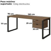 Mesa Escritorio Com Gaveteiro 190 Cm Industrial Frame Kappesberg Munique