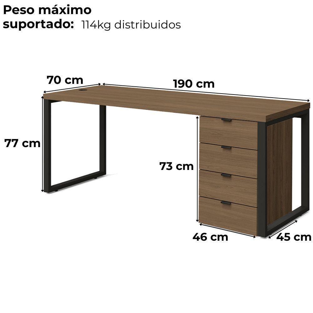 Mesa Escritorio 190 Cm E Gaveteiro 4 Gavetas Frame Kappesberg Munique - 4