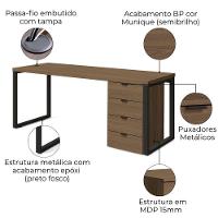 Mesa Escritorio 190 Cm E Gaveteiro 4 Gavetas Frame Kappesberg Munique - 3