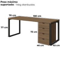 Mesa Escritorio 190 Cm E Gaveteiro 4 Gavetas Frame Kappesberg Munique